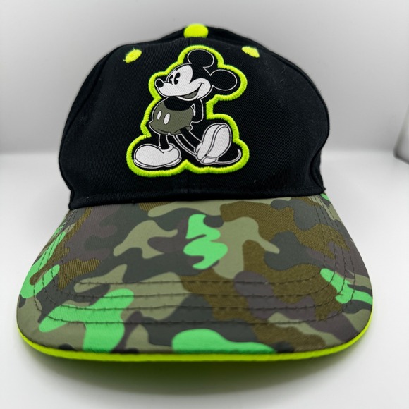 Disney Other - Disney Mickey Mouse Hat Kids OSFM Black Neon Green Camo Good Adjustable Cap
